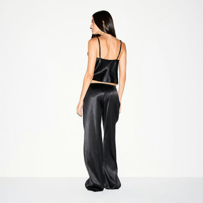 Skims Heavyweight Satin Wide Leg Pant Onyx