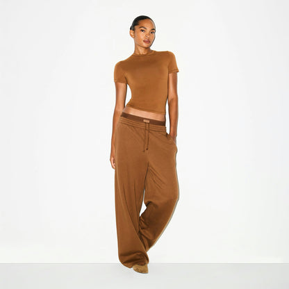Skims Cotton Fleece Oversized Double Waistband Pant Bison