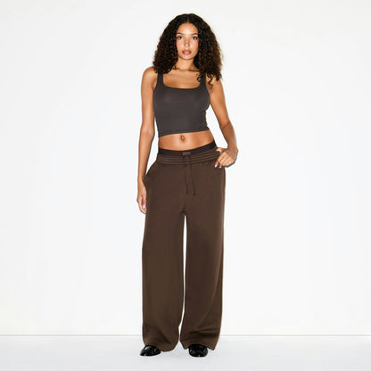 Skims Cotton Fleece Oversized Double Waistband Pant Dark Sepia