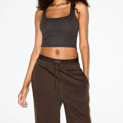 Skims Cotton Fleece Oversized Double Waistband Pant Dark Sepia