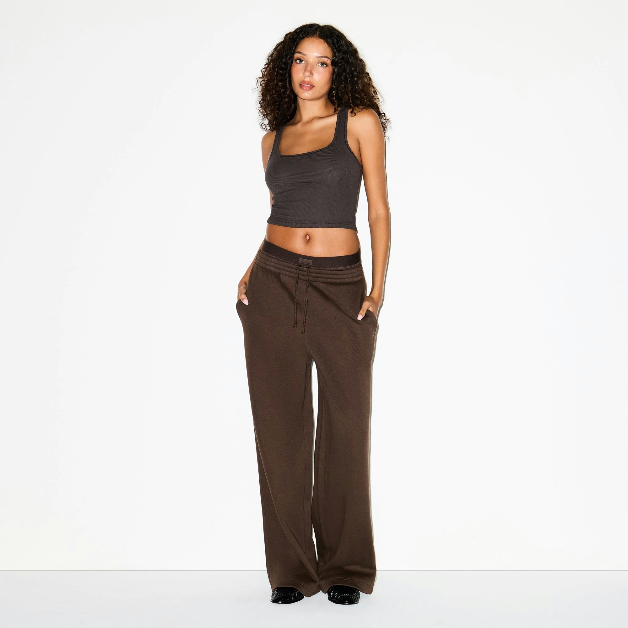 Skims Cotton Fleece Oversized Double Waistband Pant Dark Sepia
