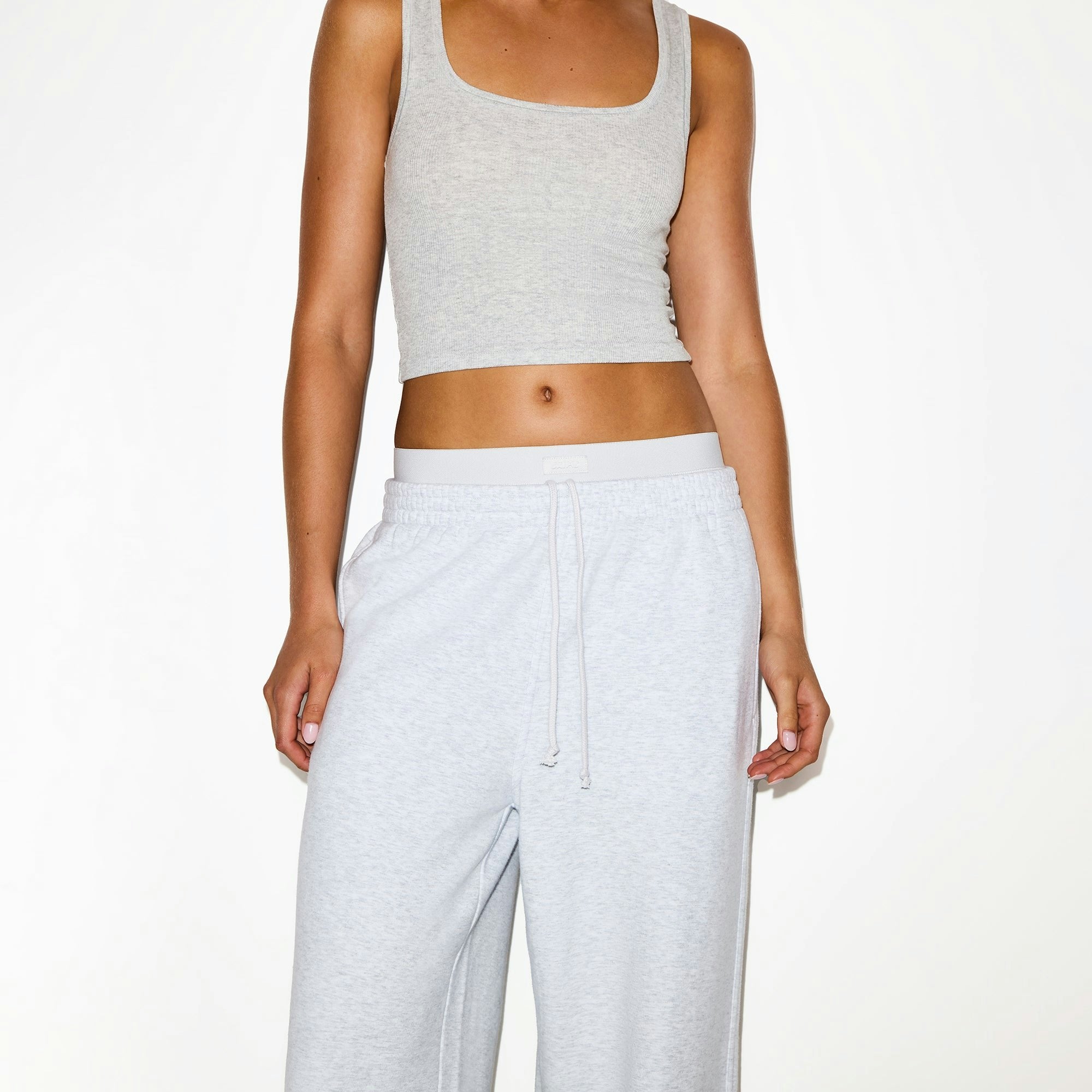 Skims Cotton Fleece Oversized Double Waistband Pant Light Heather Grey