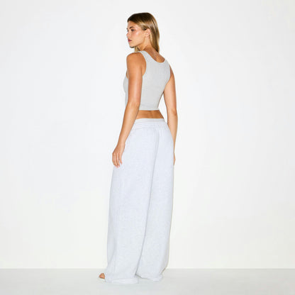 Skims Cotton Fleece Oversized Double Waistband Pant Light Heather Grey