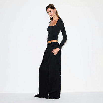 Skims Cotton Fleece Oversized Double Waistband Pant Onyx
