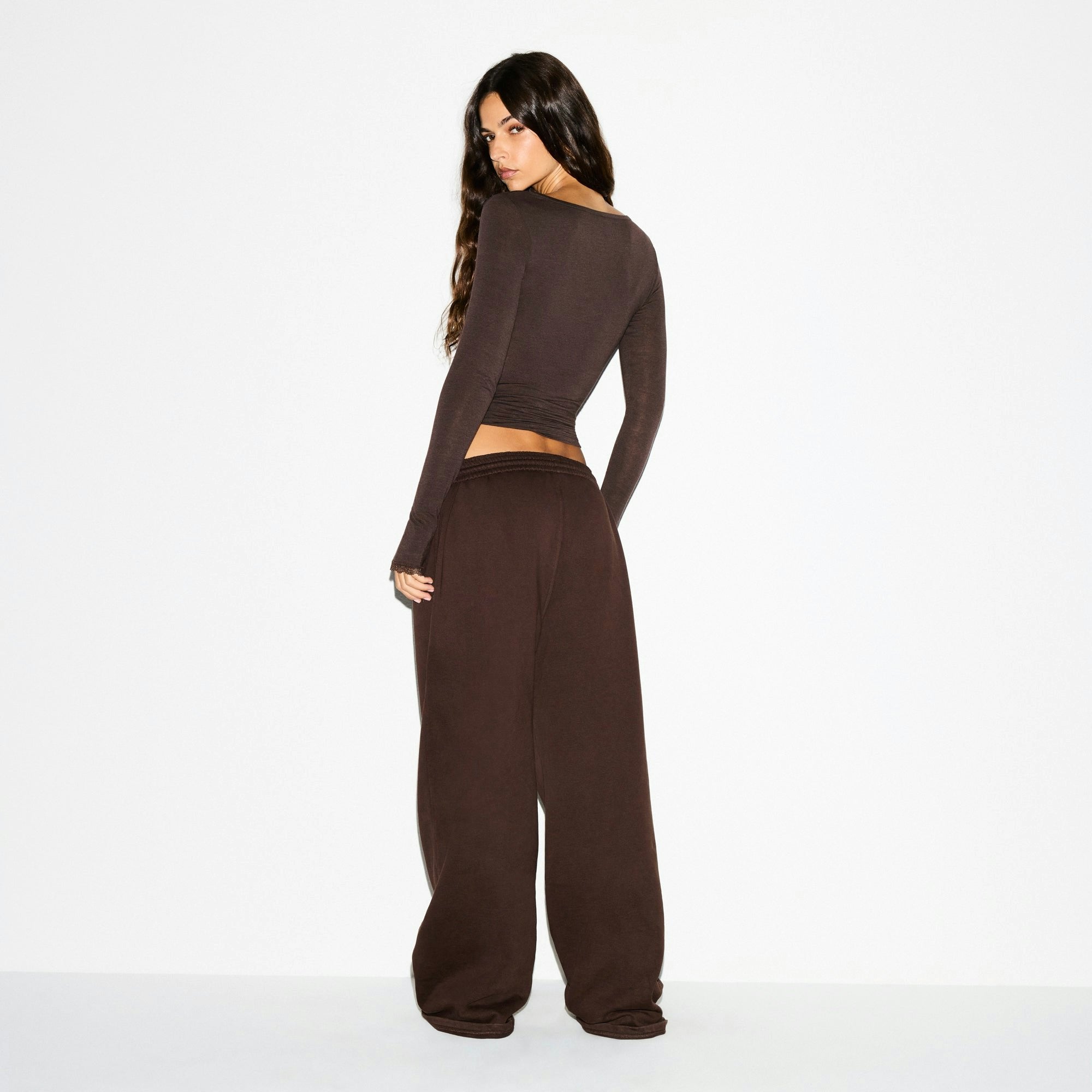 Skims Boyfriend Fleece Oversized Straight Leg Pant Espresso