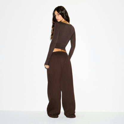 Skims Boyfriend Fleece Oversized Straight Leg Pant Espresso