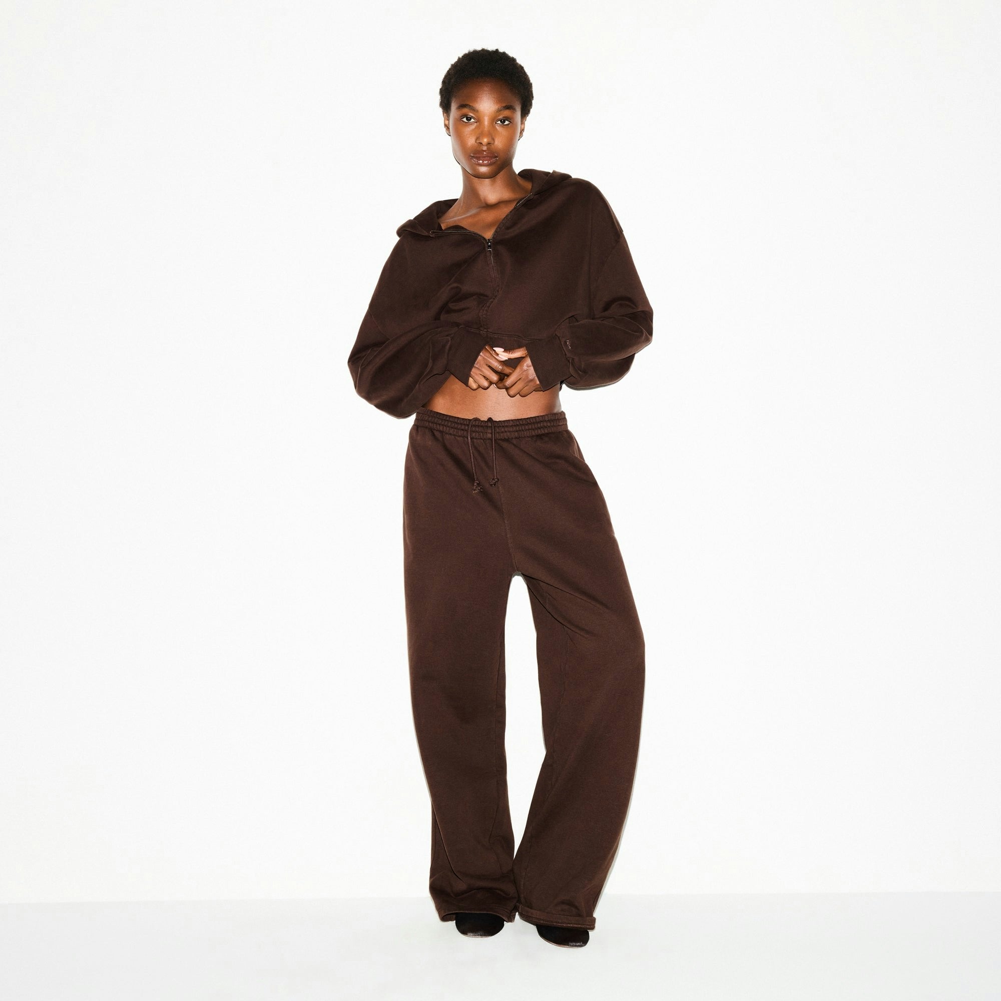 Skims Boyfriend Fleece Oversized Straight Leg Pant Espresso