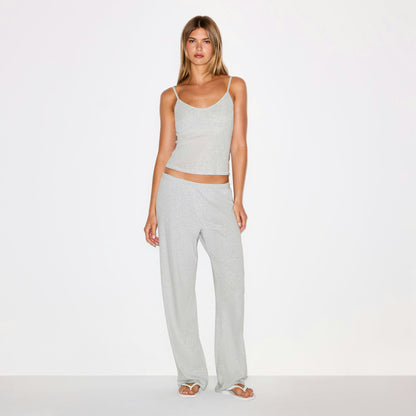 Skims Heavy Pointelle Straight Leg Pant Light Heather Grey