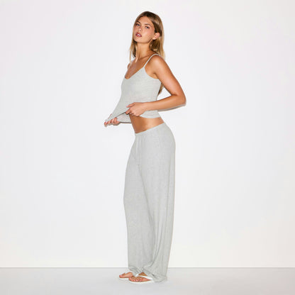 Skims Heavy Pointelle Straight Leg Pant Light Heather Grey