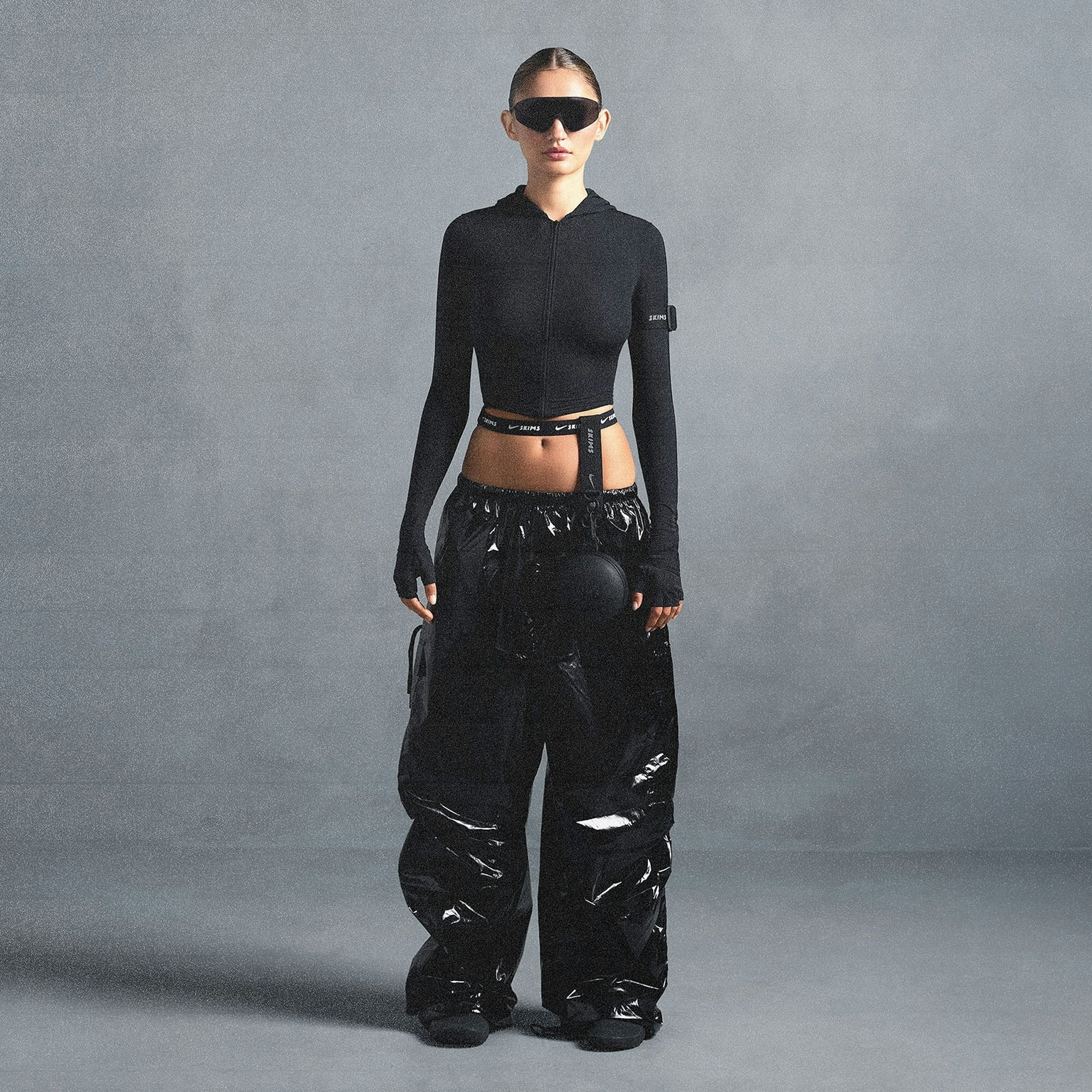 Skims Nikeskims Shiny Nylon Cargo Pant Obsidian