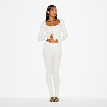 Skims Heavy Waffle Button Front Legging Ivory
