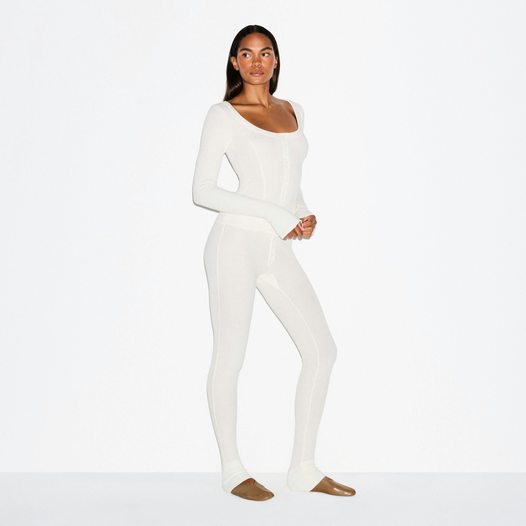 Skims Heavy Waffle Button Front Legging Ivory