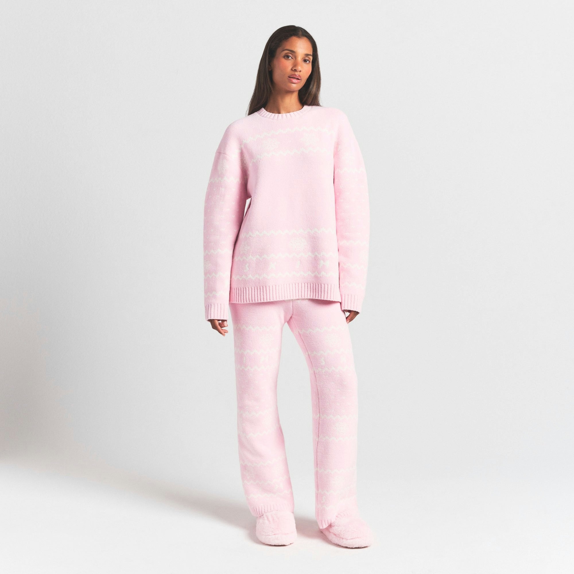 Skims Cozy Light Pant Baby Pink Heart Fair Isle
