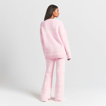 Skims Cozy Light Pant Baby Pink Heart Fair Isle