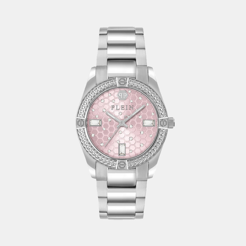 Philipp Plein Plein Icon Chain Women Quartz Pink Dial Analog Stainless Steel Watch Pw1Fa0125