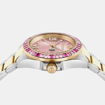 Philipp Plein Lady Empire Unisex Quartz Pink Dial Analog Stainless Steel Watch Pw2Fa0325