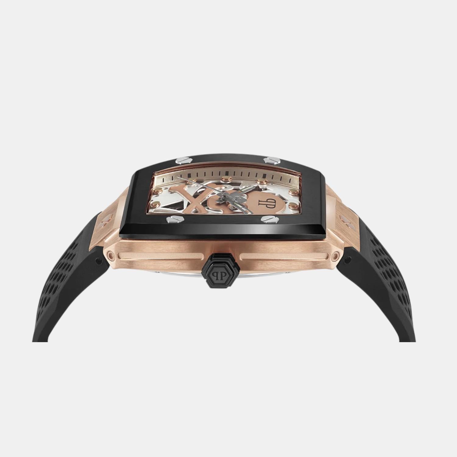 Philipp Plein Men Automatic Rose Gold Dial Analog Silicone Watch Pwbaa0121