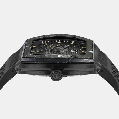 Philipp Plein Baa - The Skeleton 44Mm Men Automatic Black Dial Analog Silicone Watch Pwbaa0221