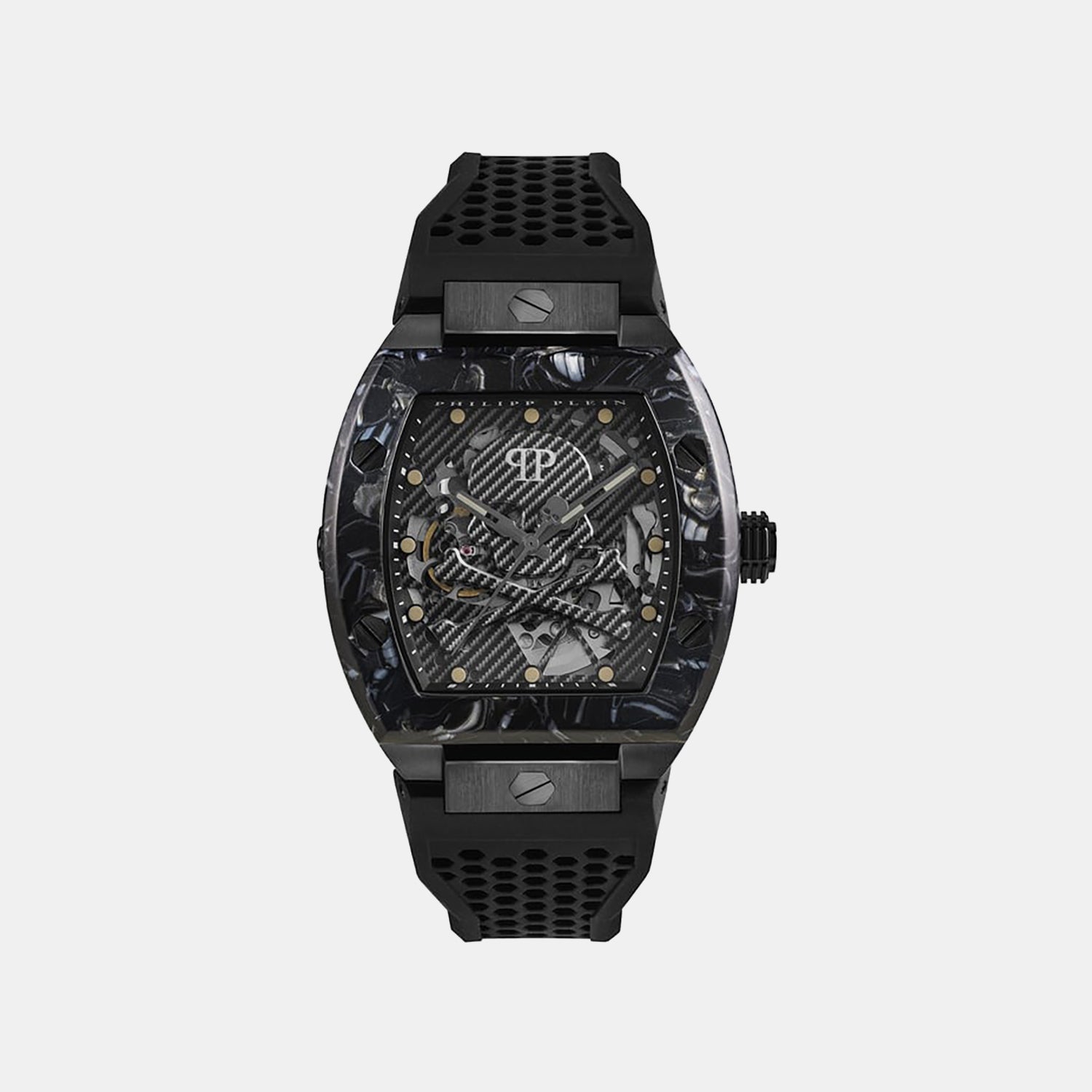 Philipp Plein Baa - The Skeleton 44Mm Men Automatic Black Dial Analog Silicone Watch Pwbaa0221