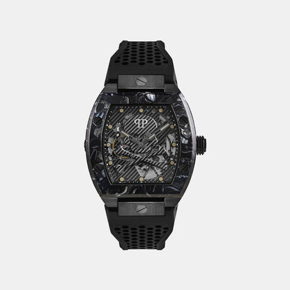 Philipp Plein Baa - The Skeleton 44Mm Men Automatic Black Dial Analog Silicone Watch Pwbaa0221