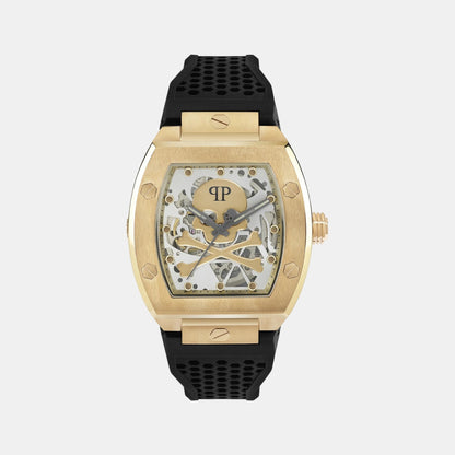 Philipp Plein Men Automatic Gold Dial Analog Silicone Watch Pwbaa0321