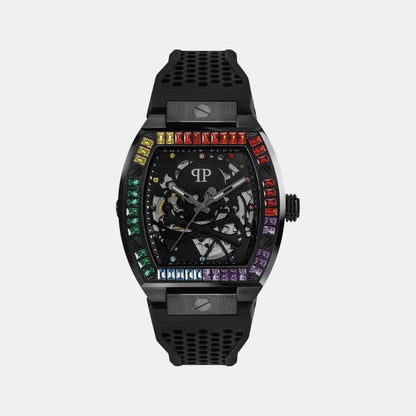 Philipp Plein Skeleton Men Automatic Black Dial Analog Silicone Watch Pwbaa0621