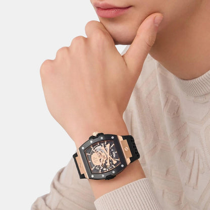 Philipp Plein Men Automatic Black Dial Analog Silicone Watch PWJFA0225