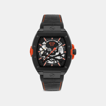 Philipp Plein Men Automatic Black Dial Analog Leather Watch PWJFA1326