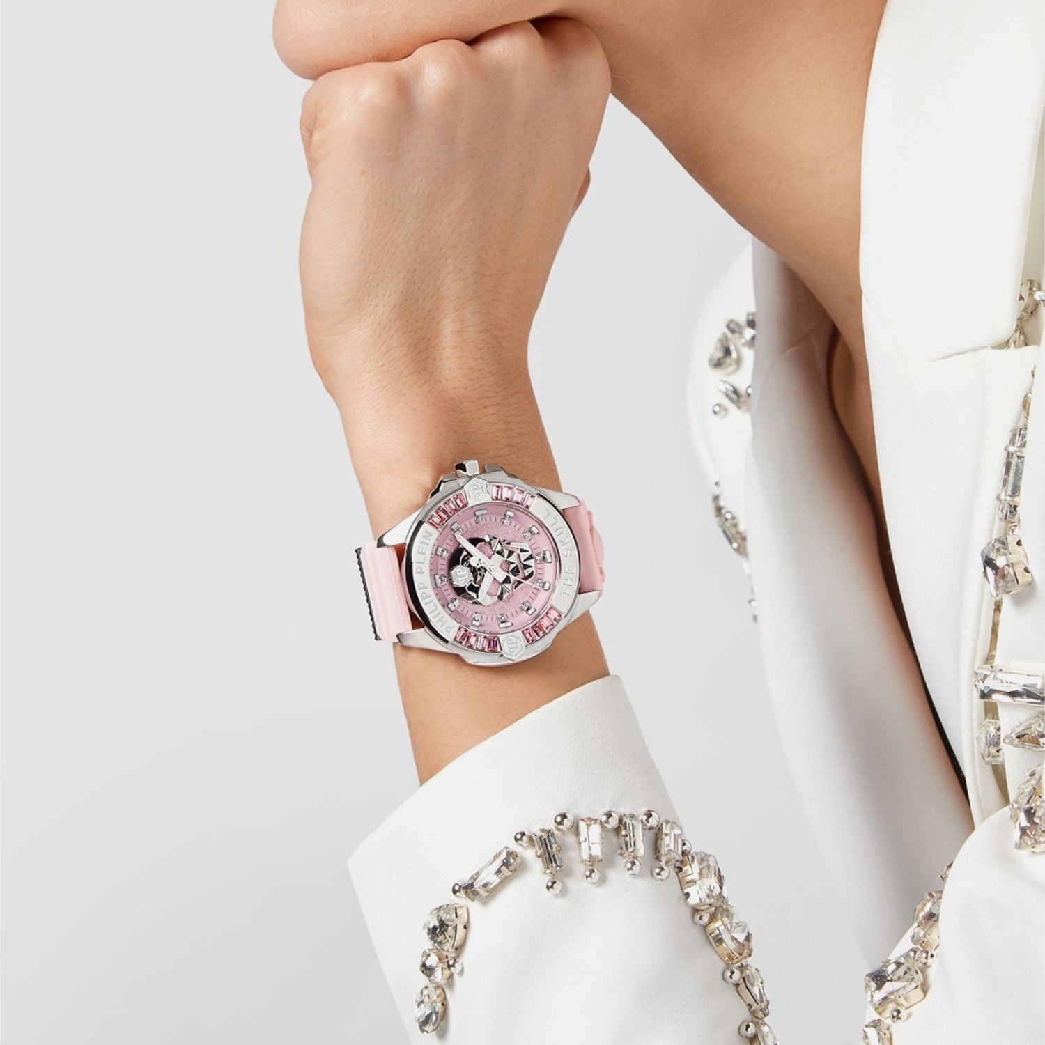 Philipp Plein Women Quartz Pink Dial Analog Silicone Watch Pwnaa1123