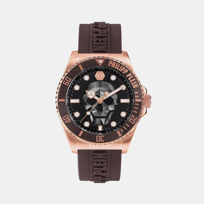 Philipp Plein $Kull Men Quartz Brown Dial Analog Silicone Watch Pwoaa0322
