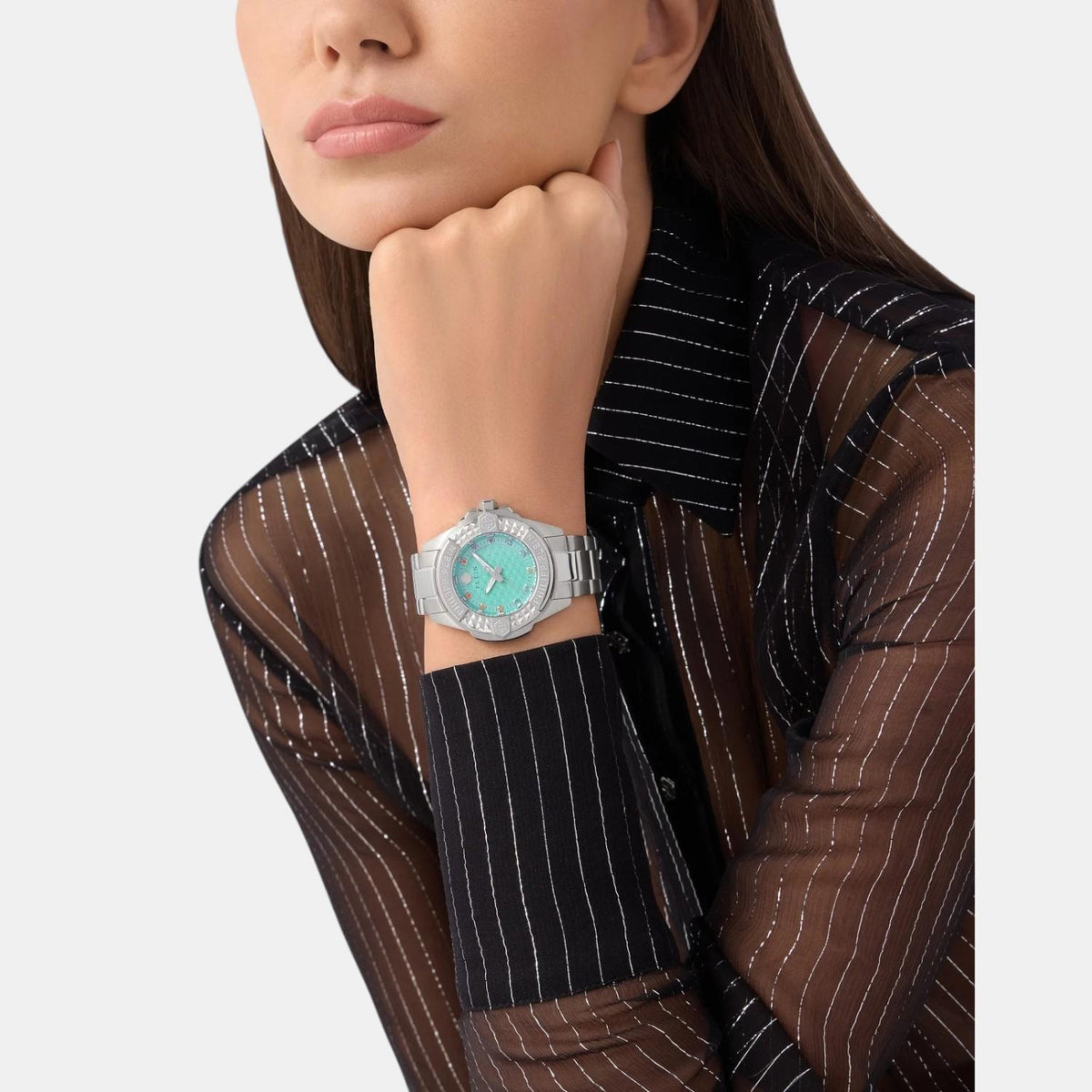 Philipp Plein Women Quartz Turquoise Dial Analog Stainless Steel Watch PWOFA0425