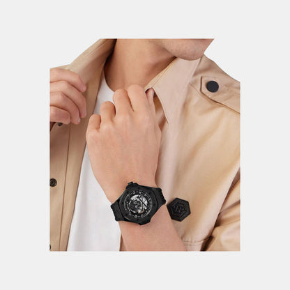 Philipp Plein Pfa-Hexar Automatic-Pw Men Automatic Black Dial Analog Silicone Watch PWPFA0924