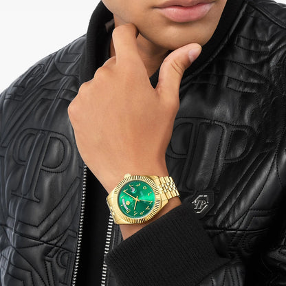 Philipp Plein Men Quartz Green Dial Analog Stainless Steel Watch PWPNA1026