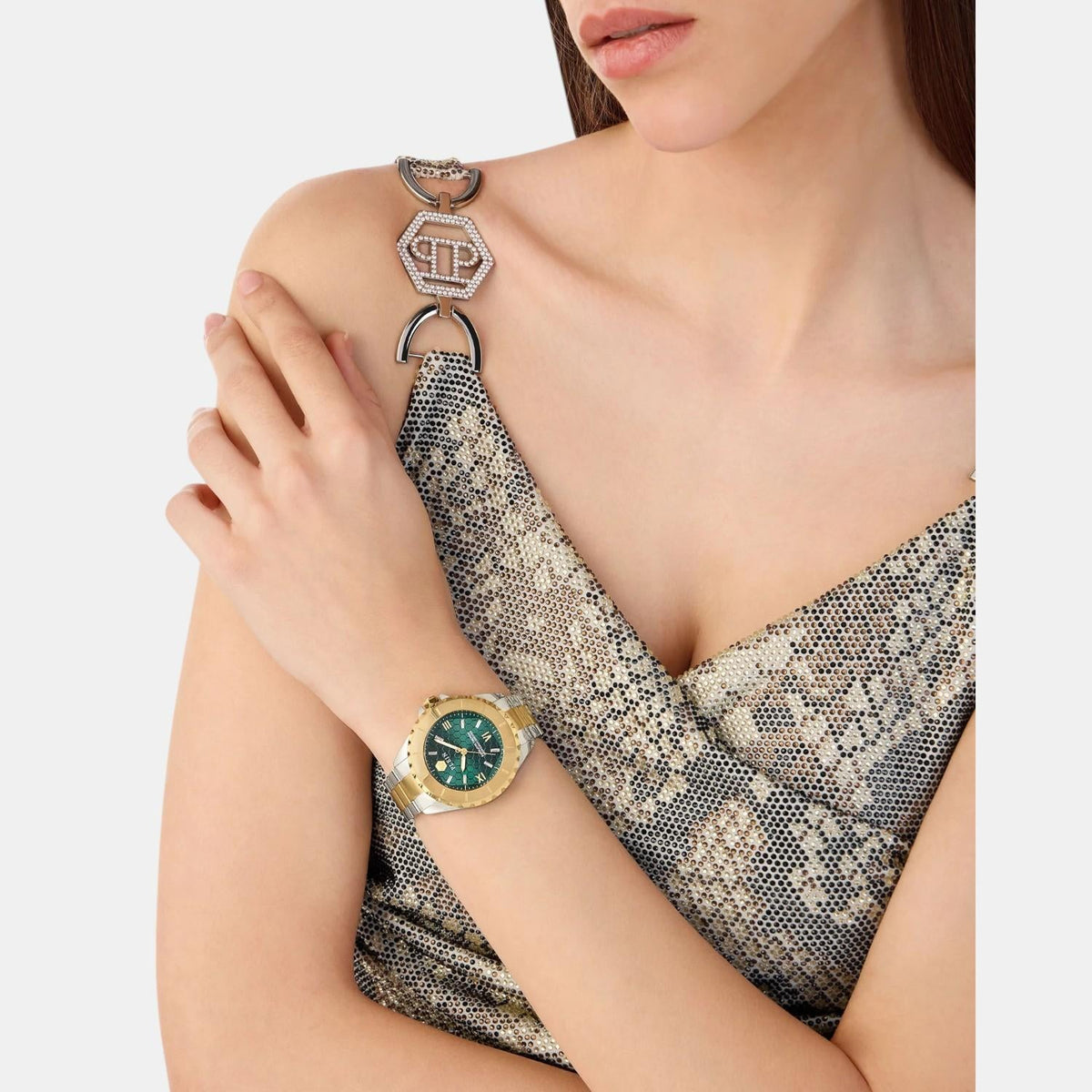 Philipp Plein Women Quartz Green Dial Analog Stainless Steel Watch PWPOA0724