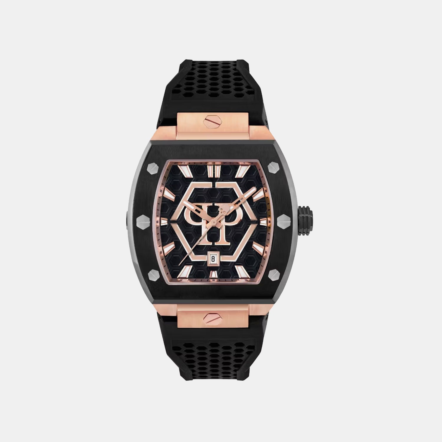 Philipp Plein Pua-The Hexagon Phantom-P Men Quartz Black Dial Analog Silicone Watch Pwpua0124