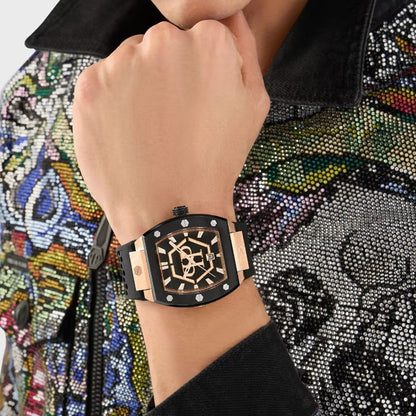 Philipp Plein Pua-the Hexagon Phantom-P Men Quartz Black Dial Analog Silicone Watch PWPUA0124
