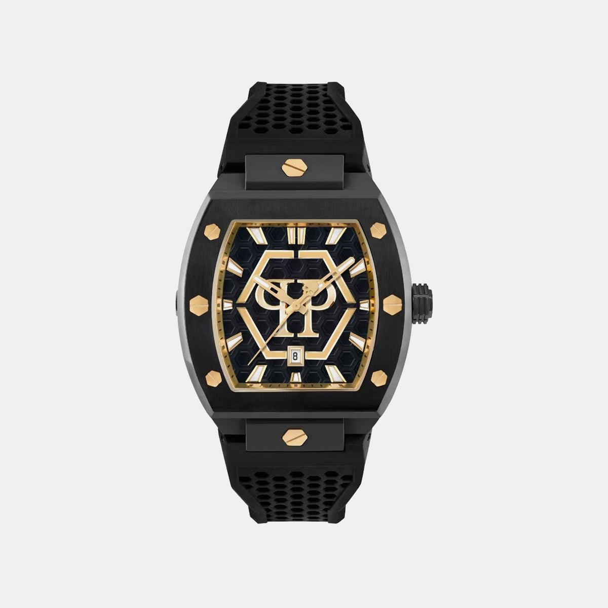 Philipp Plein Pua-the Hexagon Phantom-P Men Quartz Black Dial Analog Silicone Watch PWPUA0224