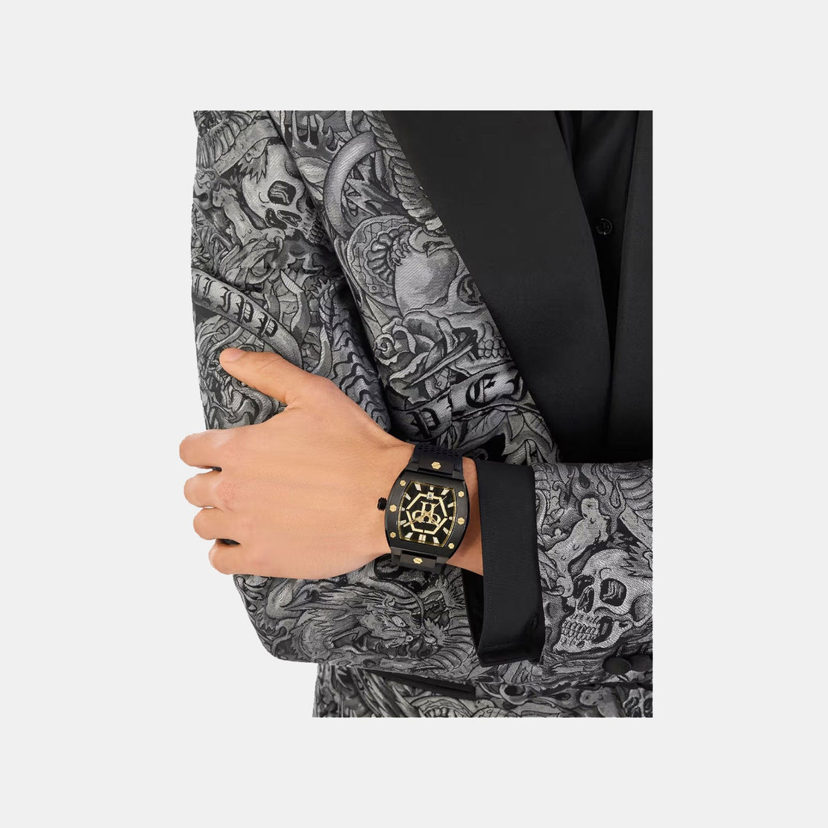 Philipp Plein Pua-the Hexagon Phantom-P Men Quartz Black Dial Analog Silicone Watch PWPUA0224