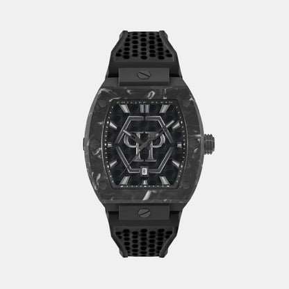 Philipp Plein Pua-The Hexagon Phantom-P Men Quartz Black Dial Analog Silicone Watch Pwpua0624