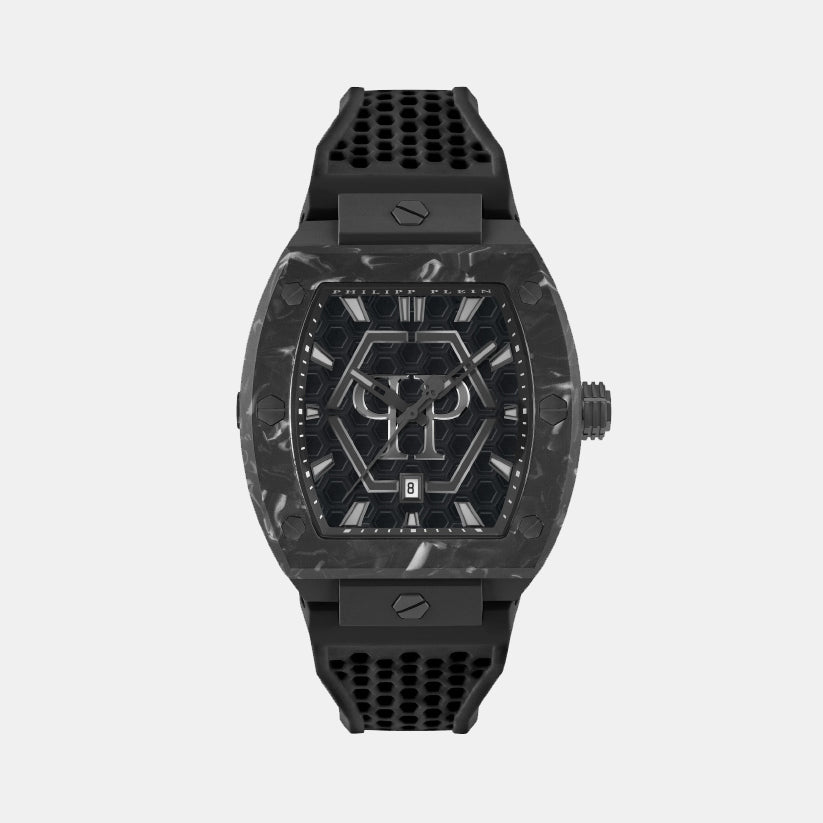 Philipp Plein Pua-The Hexagon Phantom-P Men Quartz Black Dial Analog Silicone Watch Pwpua0624