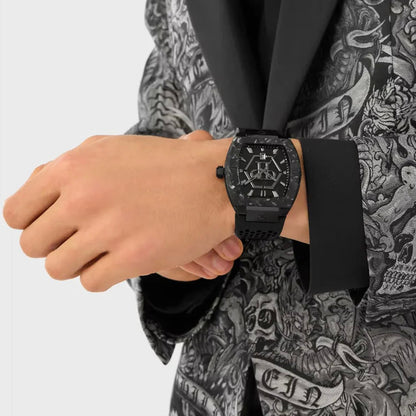 Philipp Plein Pua-the Hexagon Phantom-P Men Quartz Black Dial Analog Silicone Watch PWPUA0624
