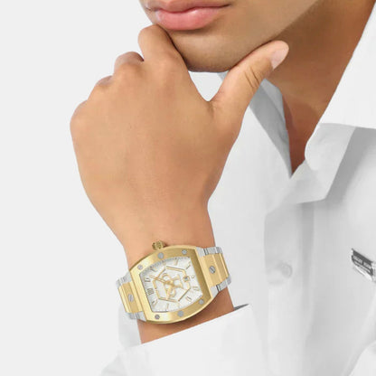 Philipp Plein Hexagon Phantom Men Quartz Silver Dial Analog Stainless Steel Watch PWPUA0925