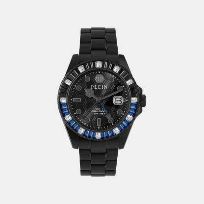 Philipp Plein Pza-Gmt-I Challenger Bagu Men Quartz Black Dial Analog Stainless Steel Watch Pwpza0324
