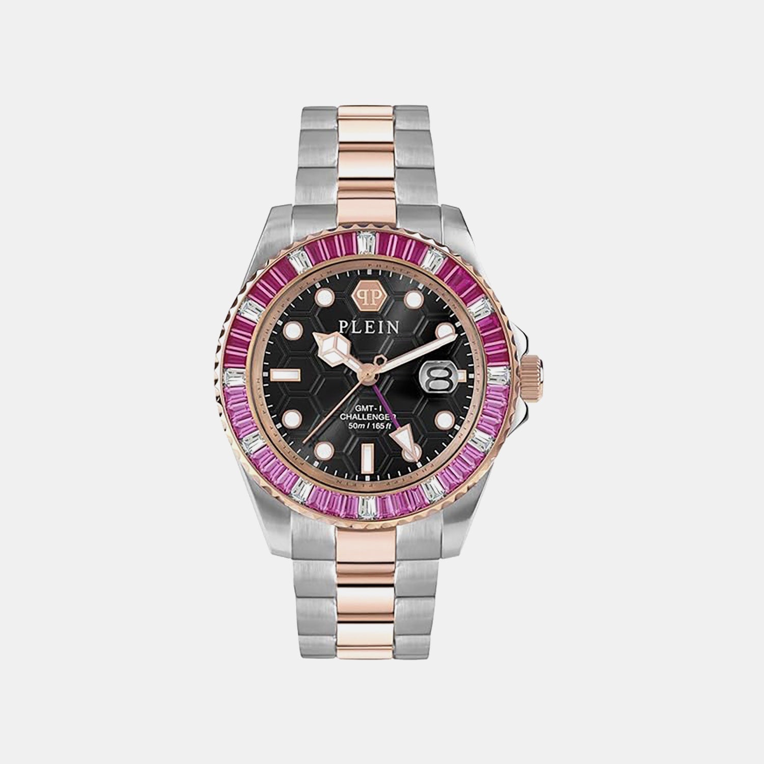 Philipp Plein Pza-Gmt-I Challenger Bagu Men Quartz Black Dial Analog Stainless Steel Watch Pwpza0424