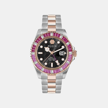 Philipp Plein Pza-Gmt-I Challenger Bagu Men Quartz Black Dial Analog Stainless Steel Watch Pwpza0424