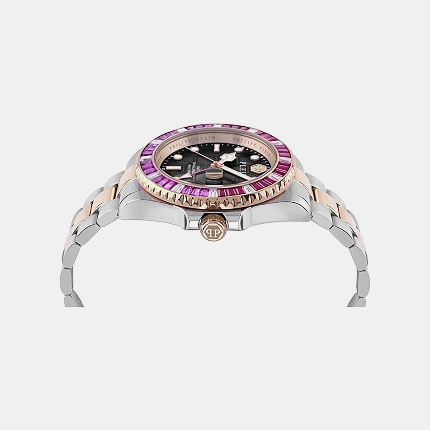 Philipp Plein Pza-Gmt-I Challenger Bagu Men Quartz Black Dial Analog Stainless Steel Watch Pwpza0424