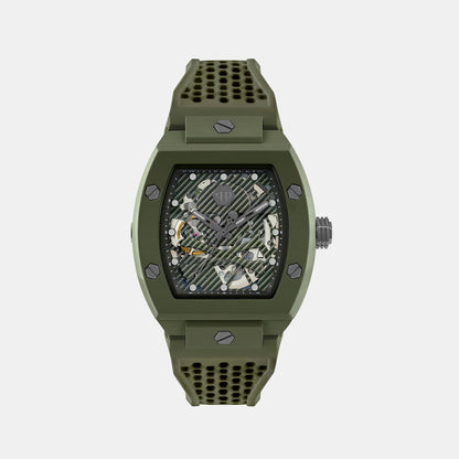 Philipp Plein $Keleton Men Automatic Green Dial Analog Silicone Watch Pwvba0223