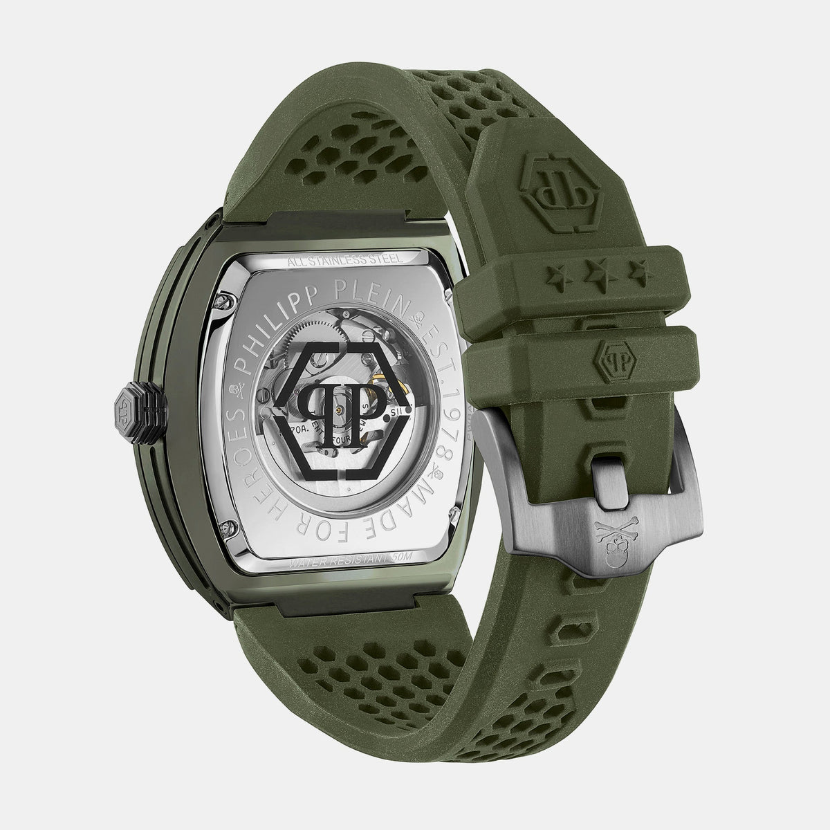 Philipp Plein $Keleton Men Automatic Green Dial Analog Silicone Watch PWVBA0223