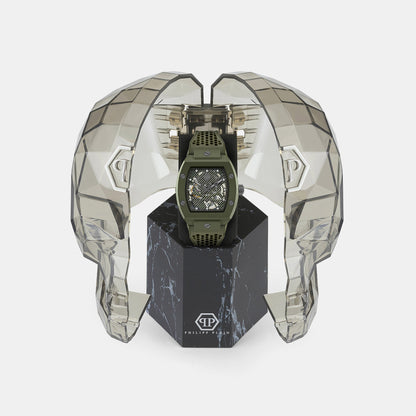 Philipp Plein $Keleton Men Automatic Green Dial Analog Silicone Watch PWVBA0223