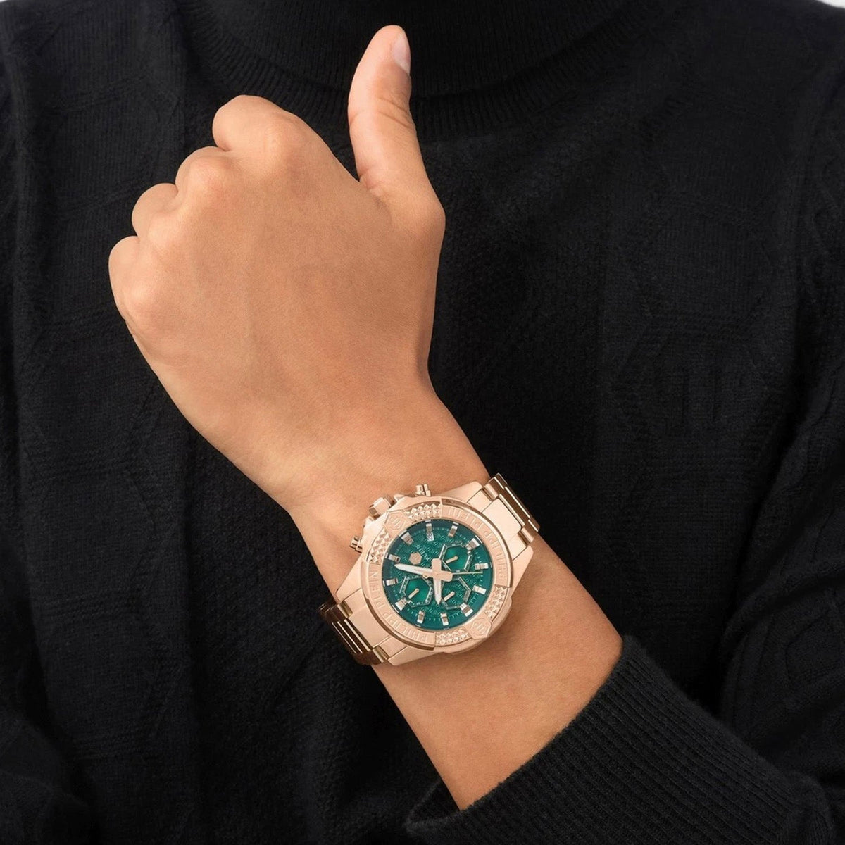 Philipp Plein the $Kull Chrono Men Quartz Green Dial Chronograph Stainless Steel Watch PWWFA0625